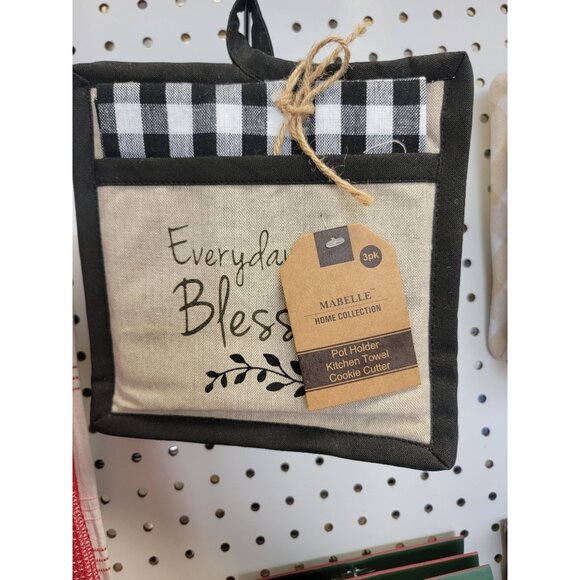 Mabelle 3-Pc Pot Holder Set With Kitchen Towel & Cookie Cutter Everyday Blessing - Picture 1 of 3